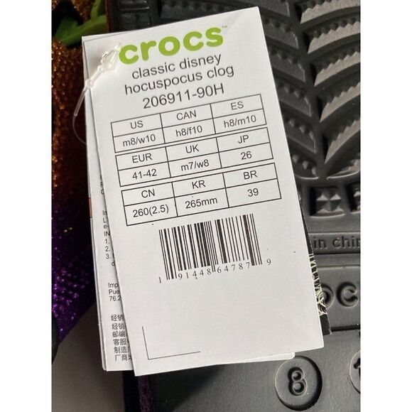 Crocs Disney Hocus Pocus Slip On Classic Clogs Sandals Jibbitz Men’s 8 Women 10 - Picture 9 of 10